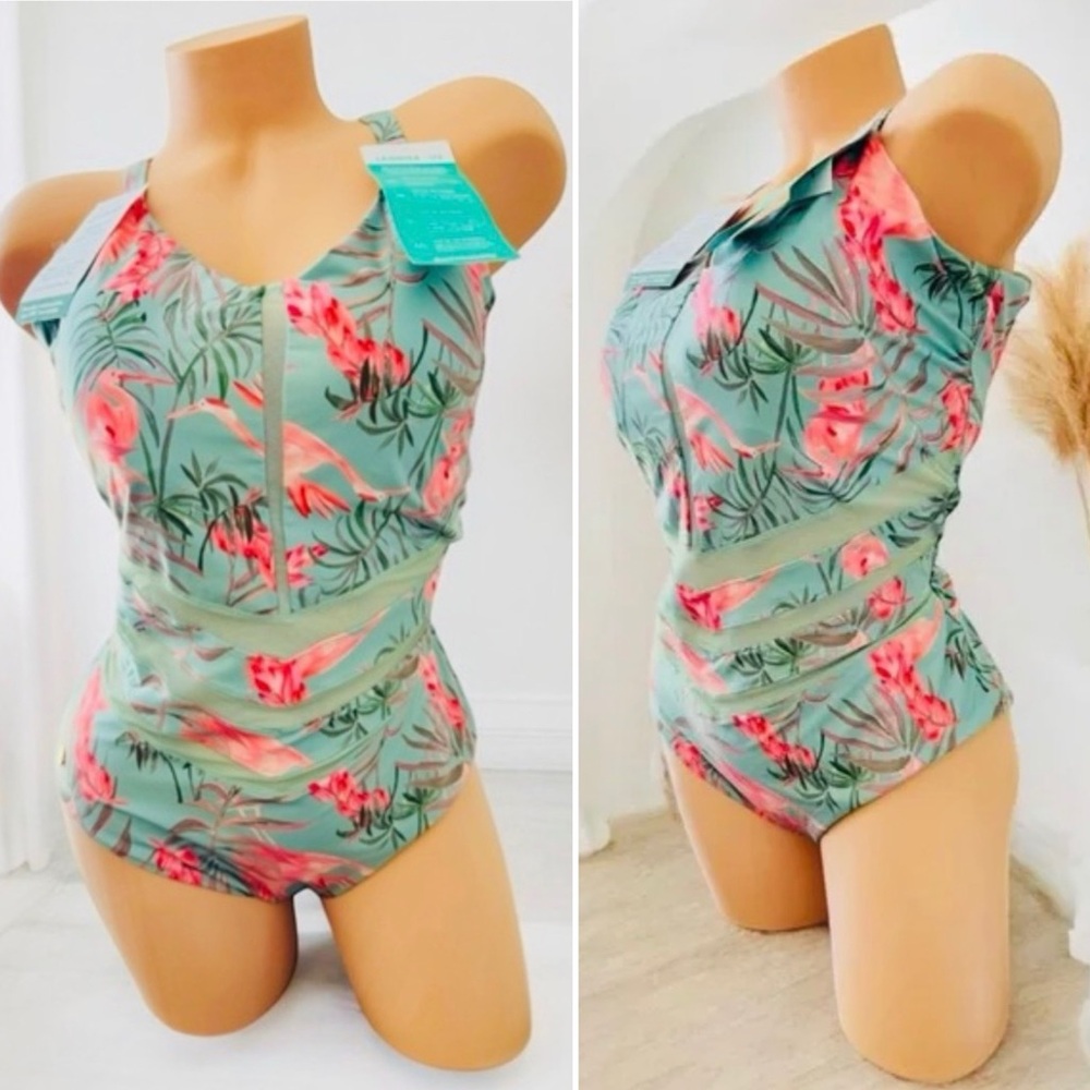 LEONISA Swimsuit Shape Wear One-Piece Slimming Compression XL Floral